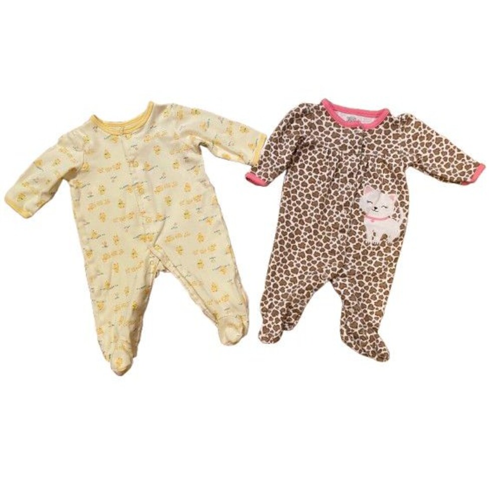 Lot of 2 Baby Girl's 3 Month Cotton Footie One-piece Long Sleeve